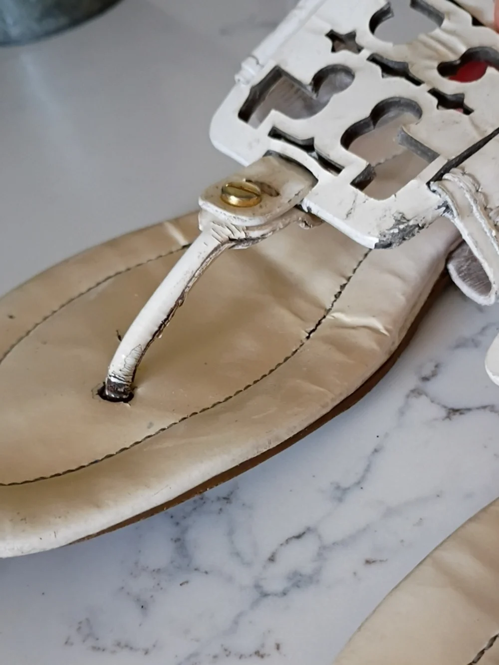 Tory Burch White Cutout Strap  Footform Sandals